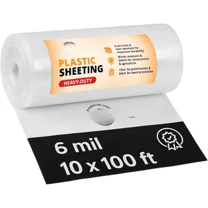 6 mil Plastic Sheeting (10'x100') - , , Heavy Duty Thick Plastic Sheeting Roll for Greenhouse, Farm, Agriculture, Gardening, Construction, Vapor Barrier Covering, Opaque