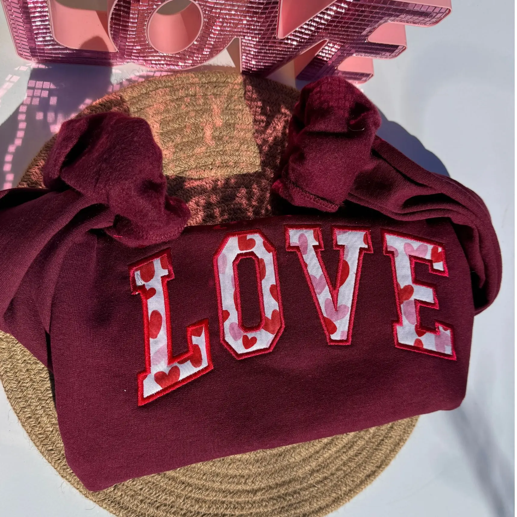 Hearts Applique Embroidery LOVE Sweatshirt/Valentines LOVE Sweater for Women