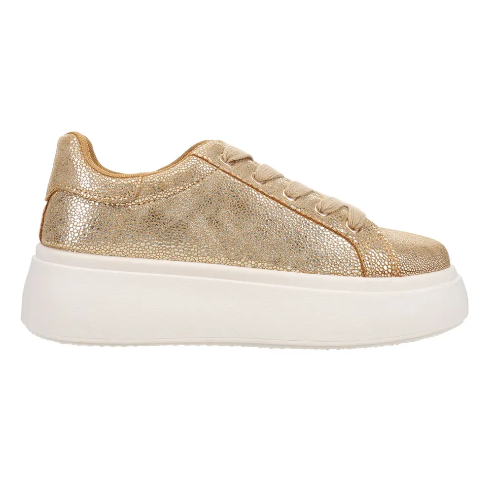 Dirty Laundry Womens Record Metallic Platform Lace Up Sneakers Shoes Casual - Gold