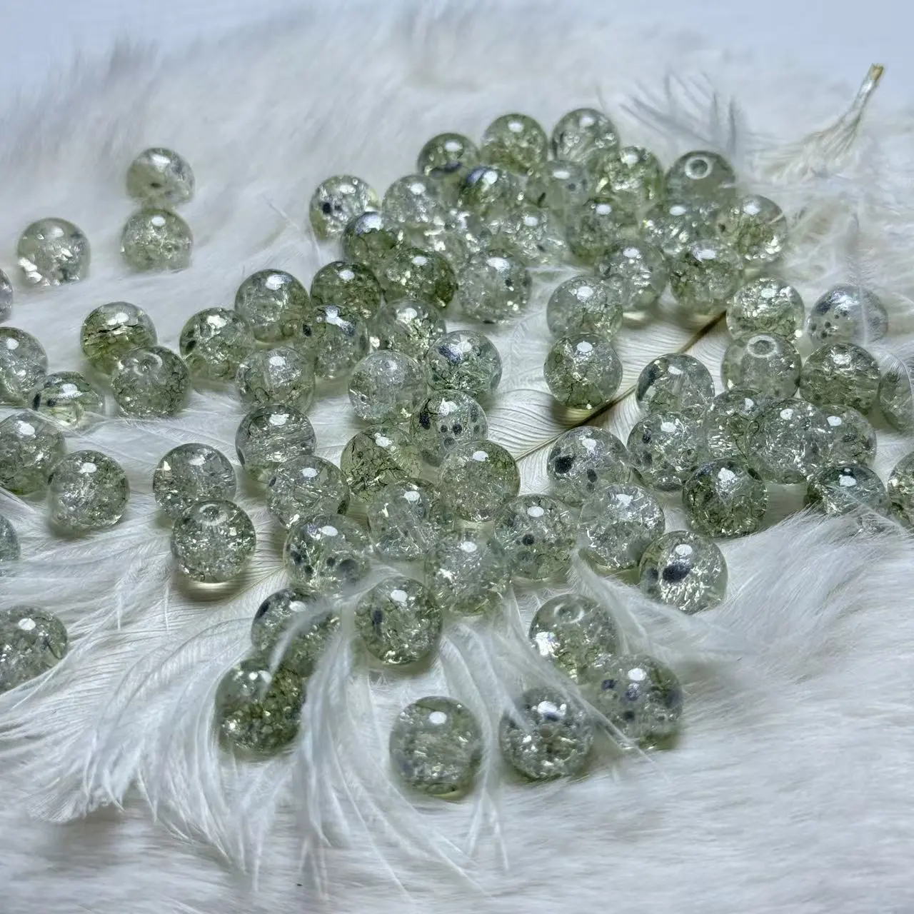 【A143】10mm Silver Green Crackle Glass Beads 40ml