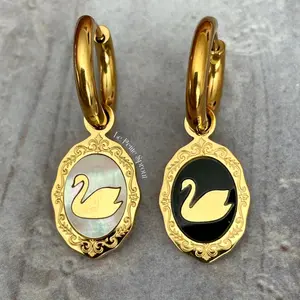 Swan Portrait Double-Sided Mini Hoop Earrings