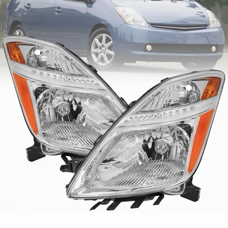 Chrome Headlights Fits 2006-2009 Toyota Prius Halogen Headlamps Assembly Pair