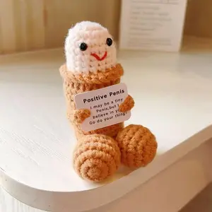 Funny Emotional Cute Crochet Doll, 1 Count Creative Knitted Decor with Positive Message Card, New Year Birthday Gift,Gifts Boyfriend,Fun Desk Decoration, Inspirational Gift for Friends Women，Support Plushies,Cuddly Doll Gift Soft Stuffed Animal
