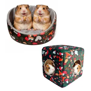 Mushroom Haven Small Animal  Set Plush Cube Bed & Spacious Tunnel for   Rabbits Hamsters Cozy Cup-Shaped  Foldable 2-in-1 Mushroom Bed Soft Safe Pet Nest，guinea  hideout，guinea  accessories guinea pig hideout