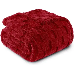 Deep Red Throw for Couch, Super and Warm Lightweight Cute Checkered Blankets for Women, 50x60 Inches
