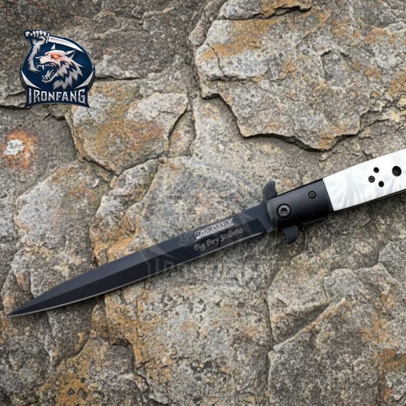 Classic 13" Big Boy Milano Italian Style Chef's Knife Black White Pearl Stainess Steel Blade- Gift for Men, Father, Boyfriend ironfangknife