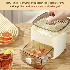 48 Cube Ice Maker with Easy Press Lid - Double-deck portable design includes silicone trays, durable plastic construction for DIY frozen food and beverages, ideal for summer beverages, Countertop Ice Maker, Beverage Cooling, Modern Kitchen Gadgets