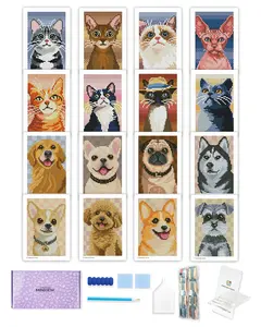 Foreveryoung Minigem Small Diamond Art Kits for Beginners, 16 Pcs Resin Square Drill Diamond Painting Kits for Adults, 2-Hour Postcard-Style Mini Diamond Art Kits 5x7 Inch – 2 Sets: Cats & Dogs