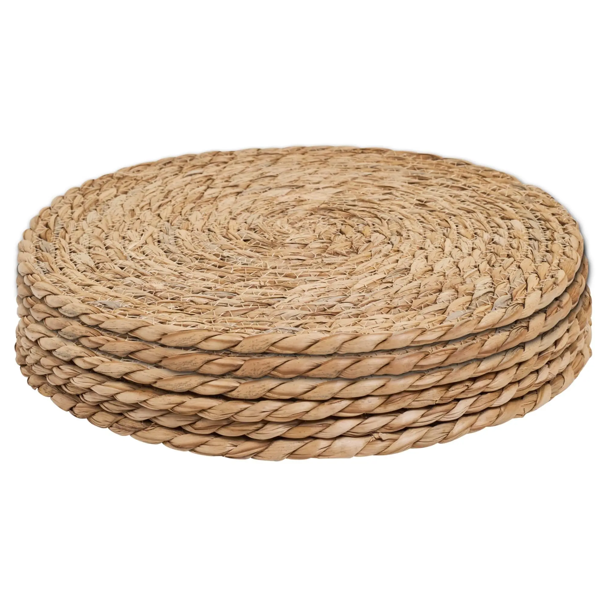 6PCS 14" Round Woven Rattan Placemats, Natural Hand-Woven Water Hyacinth Placemats, Farmhouse Weave Place Mats, Rustic Braided Wicker Table Mats
