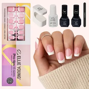 [ ProTips-French Kit ] PRO-TIPS 150pcs Pink Short Square French Nail Tip, 15 Sizes Press-On Nails, Gel Acrylic Nail Extensions for Easy DIY, Ellie Young