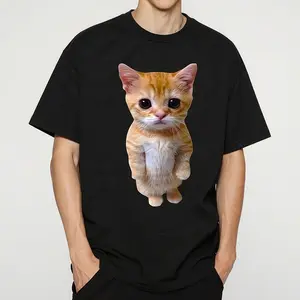 El Gato Meme Sad Crying Cat Munchkin Kitty Meme Trendy Graphic T-shirt Unisex Fashion Short Sleeve T-shirts  Streetwear