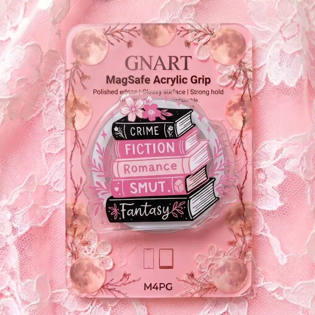 Bookish Stack Acrylic Phone Grip | Cute Smut Romance Fantasy Fiction Book Lover Gift | MagSafe Compatible Cell Phone Holder Grip for Kindle