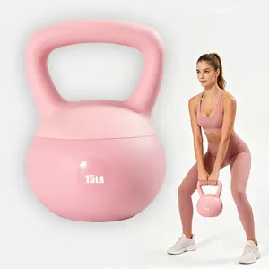 Women’s Home Strength Training Shock Absorbing Soft Vinyl Kettlebell Weights 10 15 20 LB, Non-Slip Beginner Kettle Bell Gear