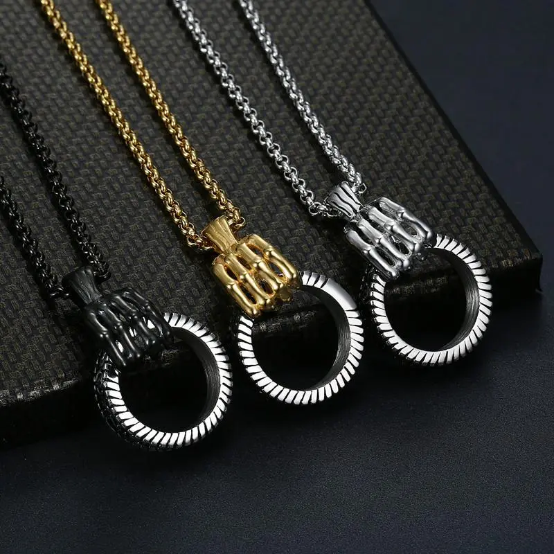 Stainless Steel Skeleton Hand Necklace - Unisex Grasping Ring Pendant, Casual Geometric Party Gothic Fashion Costume Jewelry, Trendy Gothic, Chain Jewelry Necklaces, No, Gothic Jewelry