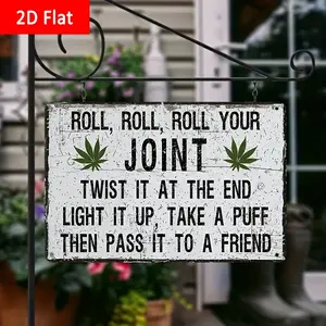 1pc Vintage Tin Sign - "Roll, Roll, Roll Your Joint" Funny Quote, Retro Design with Leaf Illustrations, Rustic Metal Wall Decor for Living Room & Bar, 8x12 Inches/ 20x30cm, Humorous Signage |   Vintage Wall Decor |   Classic Leaf Design, 2D Flat