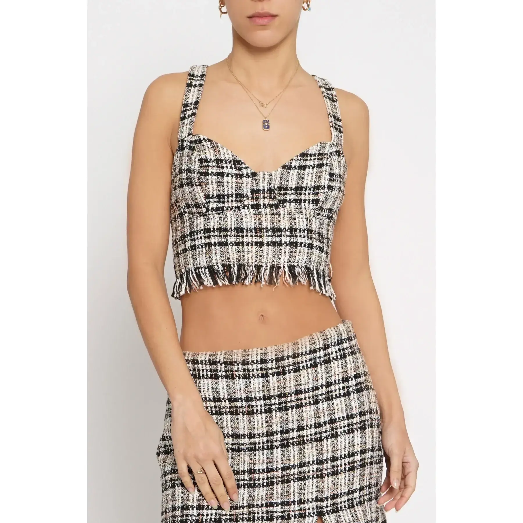 FRAYED EDGE BOUCLE BRA TOP - GST2620A