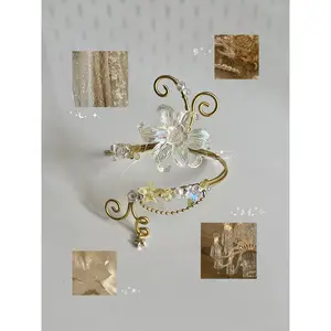 Boho Upper Arm Cuff Bracelet with Pearl & Flower – Handmade Fairycore Jewelry 4