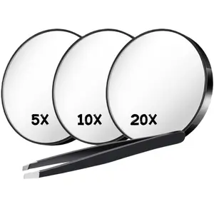 Magnifying Mirror with Tweezers Kit, 1 Set 3.5" Magnified Mirror with 2 Suction Cups, Travel Magnifying Mirror Set for Makeup, Portable Cosmetic Magnified Mirror for Women Men