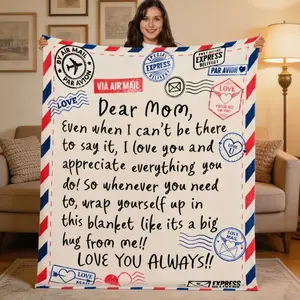 For Mother’s Day “Dear Mom” Flannel Blanket, Vintage Postcard Soft Throw Blanket, I Love You Gift for Mom from Daughter Son