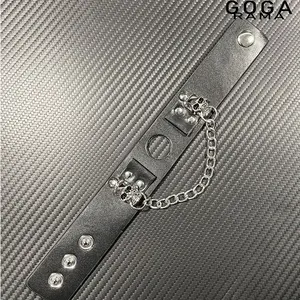 GOGARAMA Simple Line Design Black Leather Chain Band for Samsung Galaxy Watch 4 5 Pro 6 Classic 7 8 Bracelet Strap