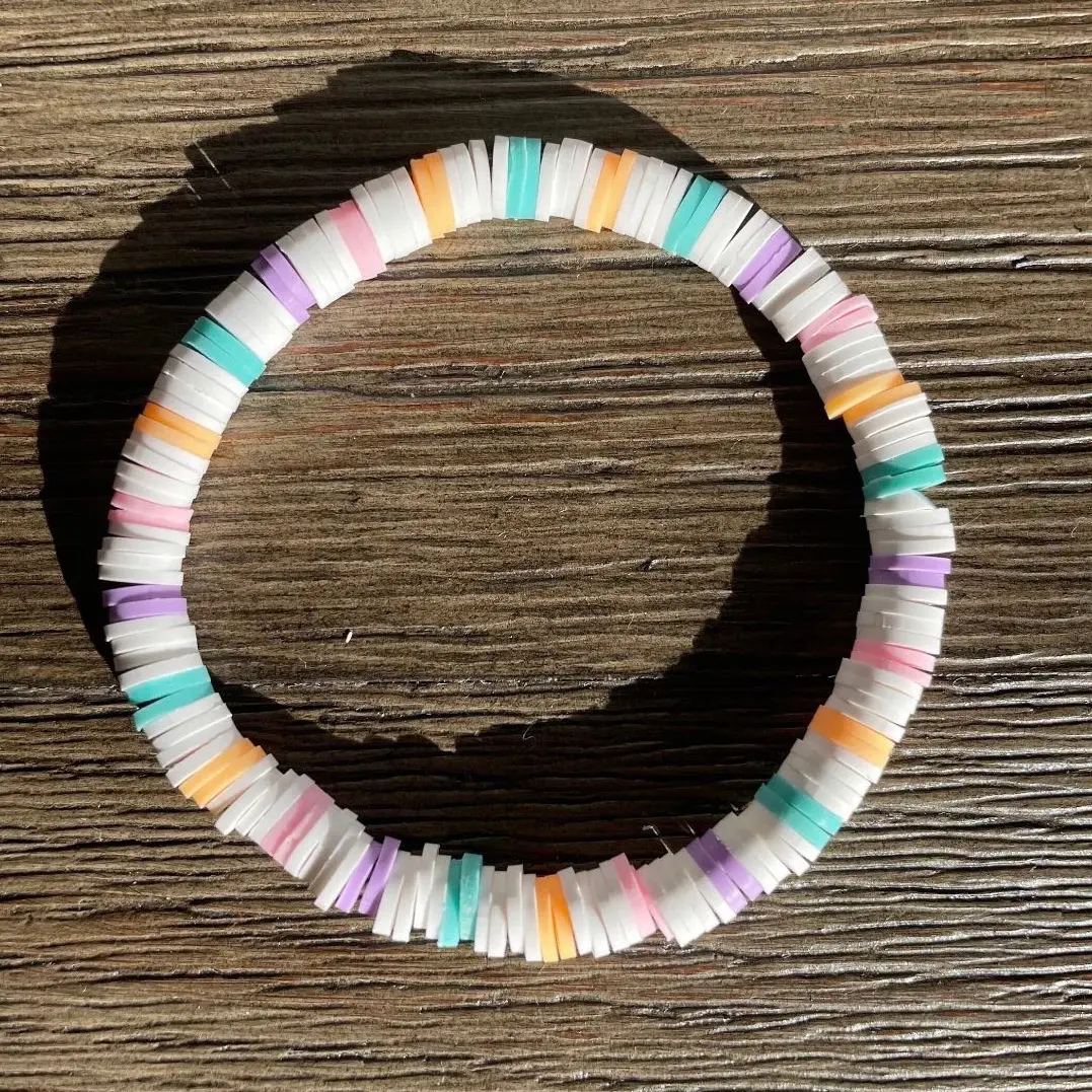 Pastel Summer Stretchy Clay Bracelet - White, pink, teal, orange Female Female Female Anniversary Female