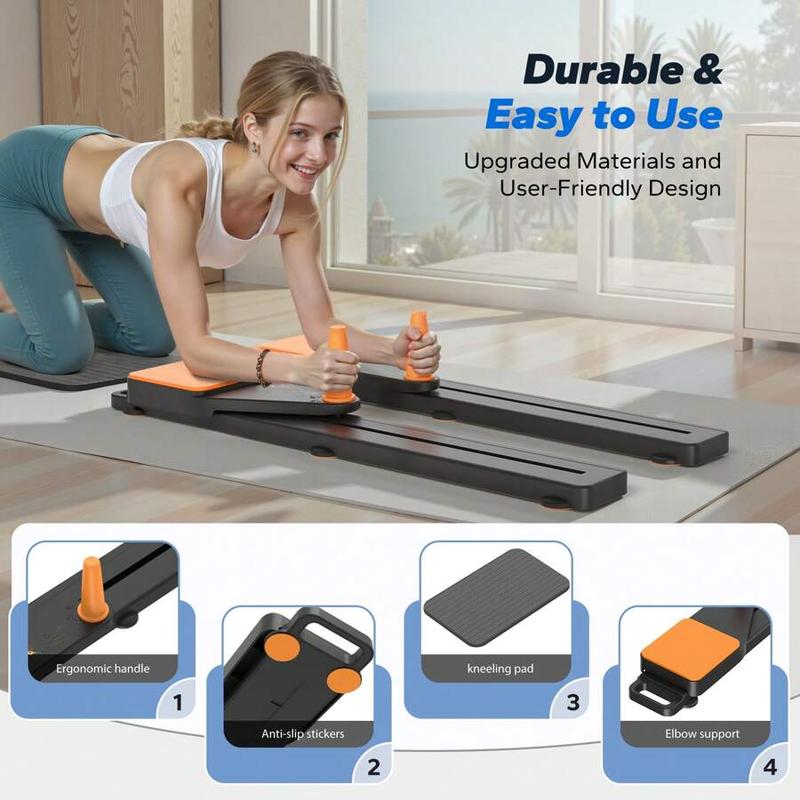 Multi-functional Ab Exercise Board, Foldable Home Pilates Reformer with Knee Mat, Timer and Resistance Bands, Abs Workout Equipment for Abdominal & Core Strength Training