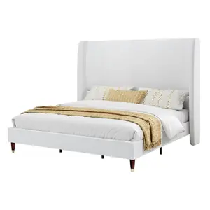 [MothersDayGift] #Summervibes AMERLIFE Platform Bed Frame with 51.2" Tall Headboard, Upholstered Bed with Wingback/Solid Wood Legs/Durability&Silent /No Box Spring Required, Furniture/Full/Queen/King/Bed with Reinforced Structure&Complete Hardware Kit