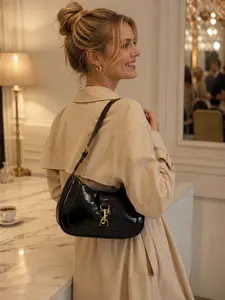Vintage Half Moon Shoulder Bag for Women, Glossy Retro Underarm Purse with Adjustable Strap and Gold Hook Lock, Elegant Y2K Handbag for Shopping Dating Party Travel, Luxury Fashion Gift for Mom Wife Girlfriend on Christmas Halloween Birthday