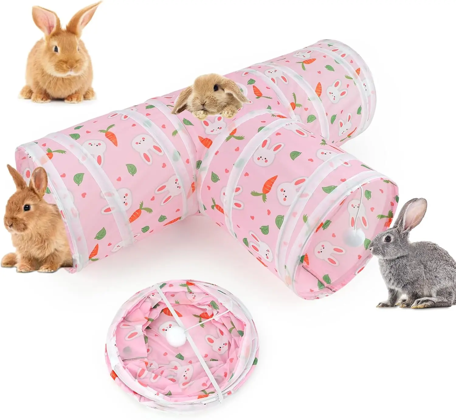Bunny Tunnels & Tubes Collapsible 3 Way Bunny Hideout Small  Activity Tunnel Toys for  Rabbits Bunny Guinea Pigs Kitty()