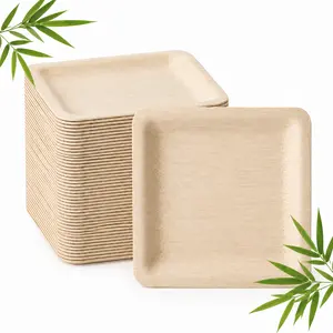 7in/10in Premium Square Organic Bamboo Plates - Heavy-Duty, Fine-Grain Design, BPA-Free, Non-Toxic Disposable Tableware for Home & Party Supplies