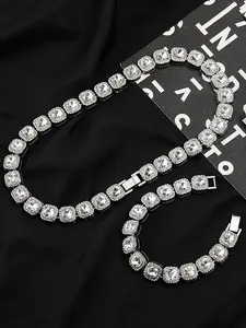 Rhinestone Decorated Necklace & Bracelet, Fashion Zirconia Jewelry Set for Party, Daily Clothing Decor, Trendy All-match & Exquisite Jewelry for Birthday Gift, Fashionable Jewelry Set