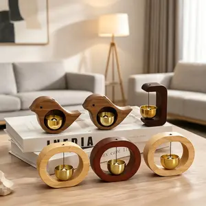 Magnetic Door Chime, Solid Wood Dopamine Wind Chime, Suction-Type Brass Door Entry Reminder Hanger Doorbell Ornament