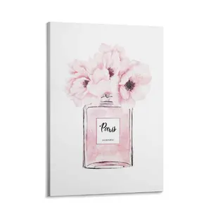Paris Perfume Print, Light Pink Perfume Vanity Decor, Dressing Room Decor, Bedroom Fashion Print, Peonies Wall Art
