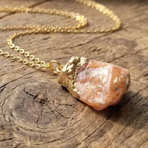 Raw Sunstone Protection Necklace | Gold Dipped Boho Jewelry