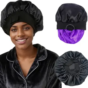 Satin Bonnet Adjustable Sleeping Silk Bonnet Black Women Men Double Layer Satin Silk Sleep Cap Hair Wrap Curly Hair Buy 1 get 1 free Lightweight Smooth Haircare