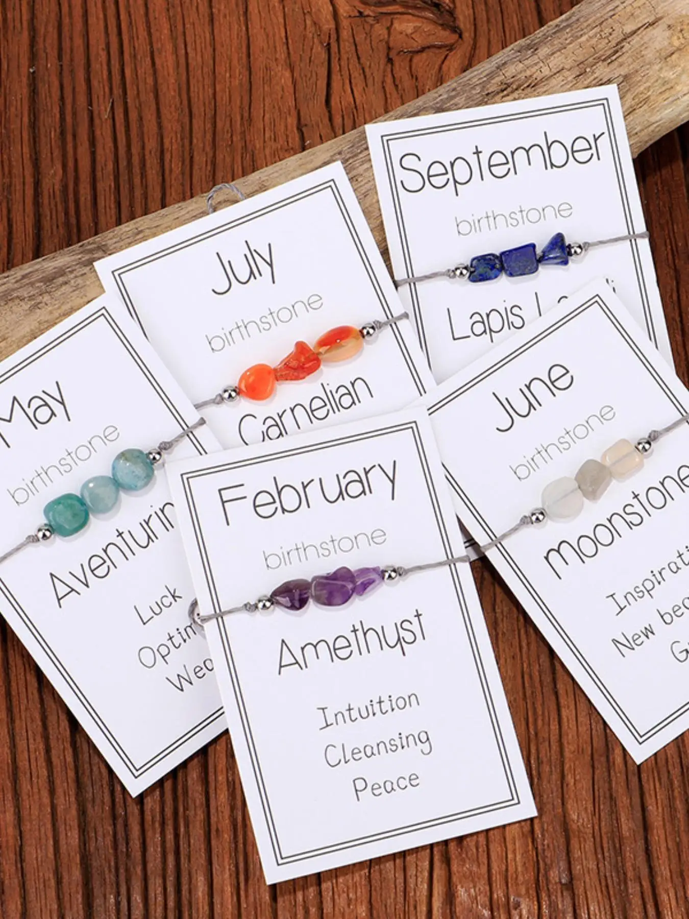Summer Irregular Birthday Stone Decor Braided Bracelet with Card, Valentine's Day Gift, 12 Month Birthstone Bracelet, Boho Style Jewelry for Women Bir