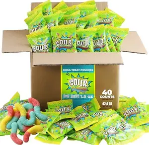 Dooboe Full Size Sour Gummy Worms Bulk Pack - 40 Packs (30 Gram Peg Bags) - Sour Squirmers Individually Wrapped for Kids and Adults, Parties, School, Pinata