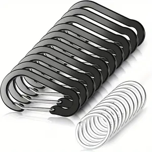 10 Heavy Duty Locking Clips with Key Ring - Secure Locking Mechanism, Compact D-Shaped Design, Suitable for Camping, Hiking, Traveling, Gym, Workshop - Perfect for Keychains, Dog Leashes, Gear - Durable Outdoor Clips, Camping Essentials, Stylish Metal Sur