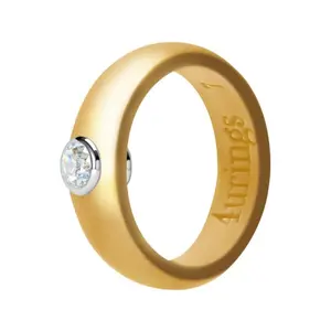 GOLD COLOR Elegant Silicone Engagement Ring with Rhinestone – Comfort Fit Rubber Wedding Band, Sizes 4-12