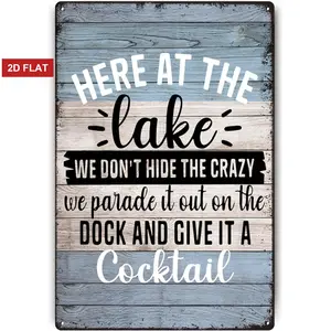 Here At The Lake Vintage Signs Lake House Wall Art Decor, Farmhouse Lake Theme Decor For Lake House Home Bedroom Club Bar Gifts for Lake Lover, Housewarming,Garden, Garage Gift,8x12 Inch, Rustic Design