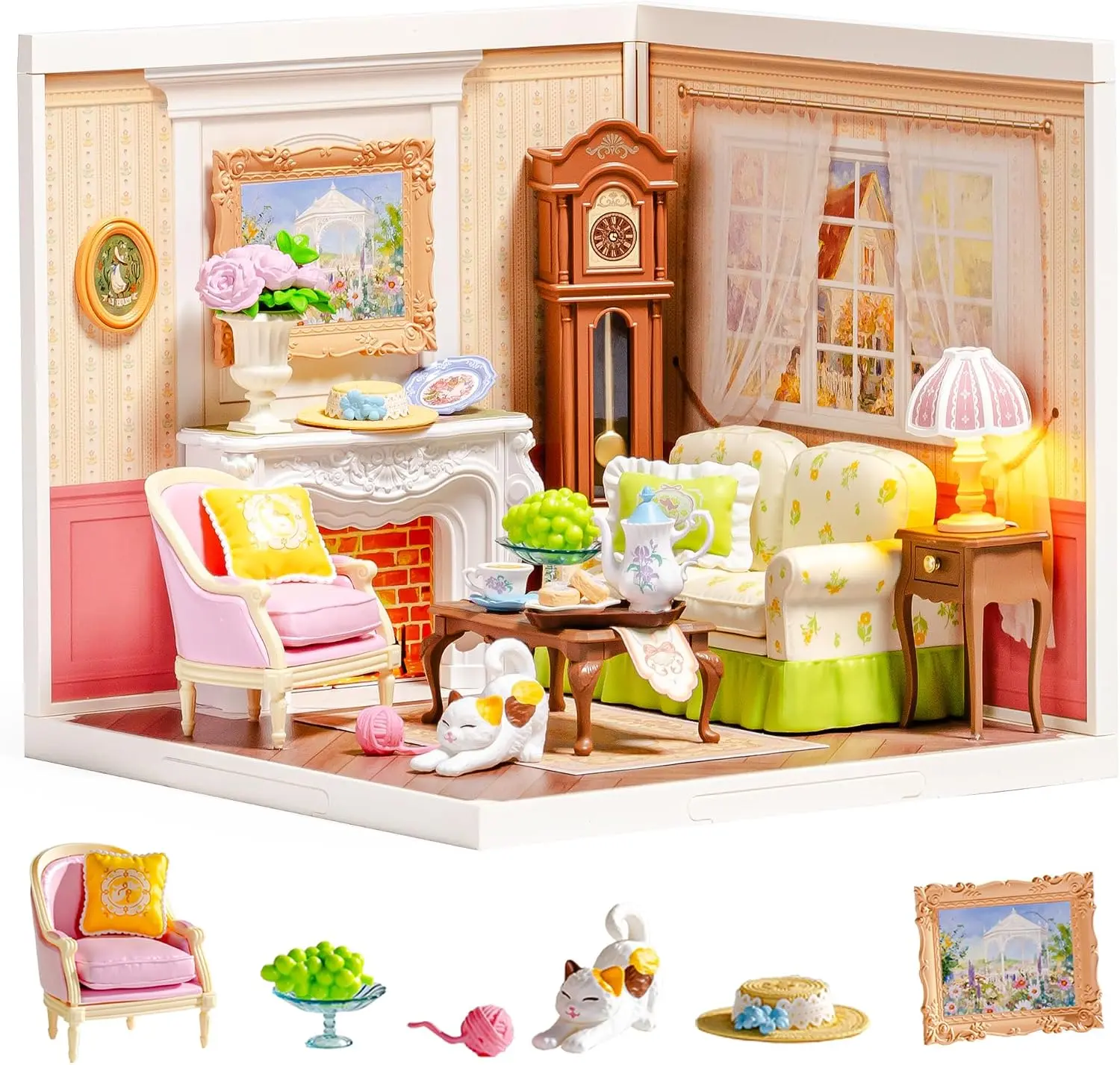 ROBOTIME Super Creator DIY Miniature House Building Kit with LED Lights, Plastic Craft Set for Adults, Unique Home Decor Holiday Tea Time Gift