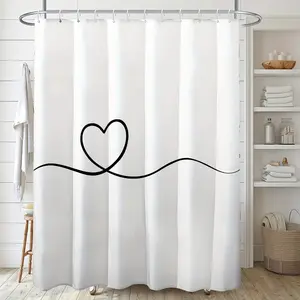 1pc of 70.87x70.87inch white minimalist heart-shaped shower curtain set, fashionable shower curtain bathroom decoration with plastic hooks, suitable for home hotels, machine wash curtains, bathroom shower curtain lining