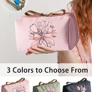 Portable Medicine Box with Stethoscope, Heart Pattern, Syringe, Thermometer, Ideal for Travel, Daily Use, Health Essentials