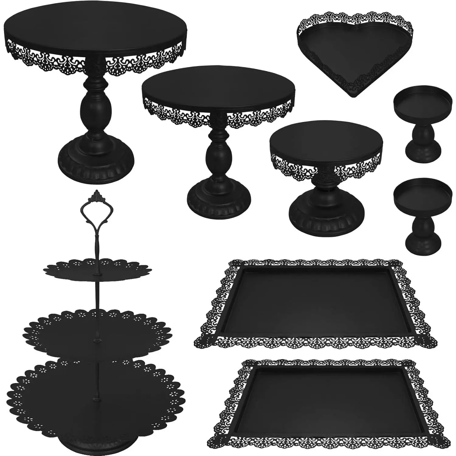 9-Piece Gold Stackable Hollow Metal Cake & Cupcake Stand Set - Varied Sizes, Artistic Look, Cupcake Holder for Wedding, Party, Indoor Recreation Events (Sports & Outdoor Leisure Equipment)