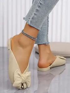 Summer New Women's Sweet Bow Mules Shoes, Large Bow Fish Mouth Half Slip-On Design, Comfortable Flat Heel Casual Commuter Shoes