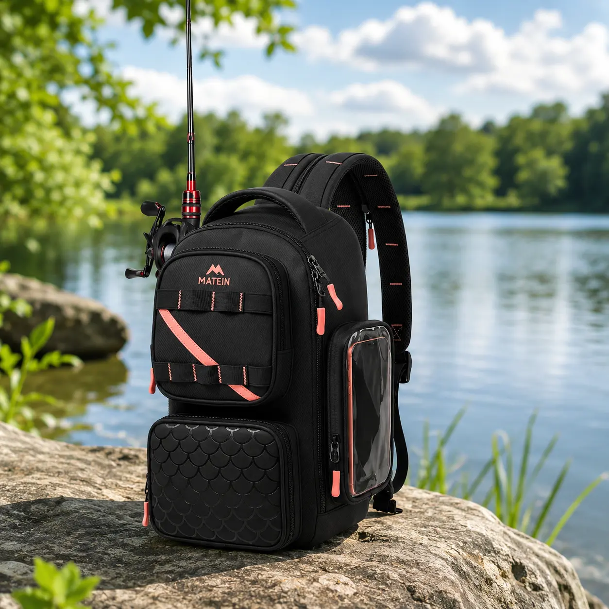 MATEIN Women's Compact Functional Fishing Tackle Bag, Sling Backpack with 3600 Tackle Box, Phone Pouch, Rod Holder, Cooler Compartment, Removable Bait Binder, Water Resistant for Fishing Gear