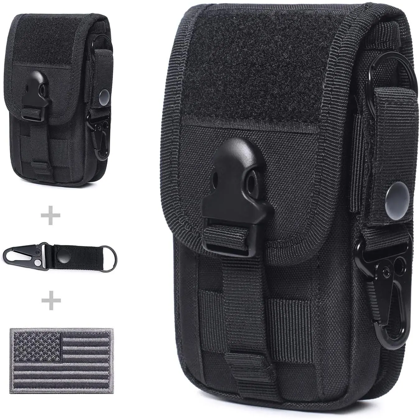 SQ-PHP004 Tactical  Phone Pouch EDC Cellphone Holder Smartphone Case Organizer Bag with US Flag Patch & Key Ring