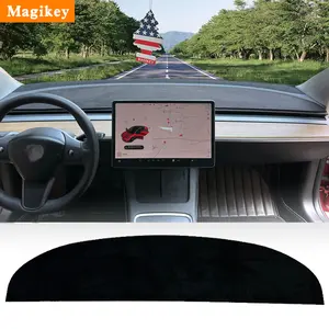 Magikey Dash Cover Mat for 2017-2023 Tesla Model3 & ModelY Dashboard Pad Sunscreen Heat Insulation Anti Glare Reflective Protection Black Imitation Suede Polyester Plush Material with Silicone Anti Slip Particles