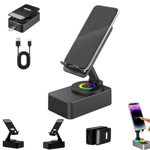 3 in 1 Mobile Phone Holder Bluetooth Speaker, Cell Phone Stand with Wireless Bluetooth Speaker, LED, Anti-Slip Base HD Surround Sound,Perfect with BluetoothSpeaker for Home