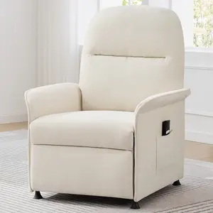 Beige chenille  Recliner-Adjustable-Angle Single Sofa with Side Pocket, Ergonomic Design for Living Room and Bedroom